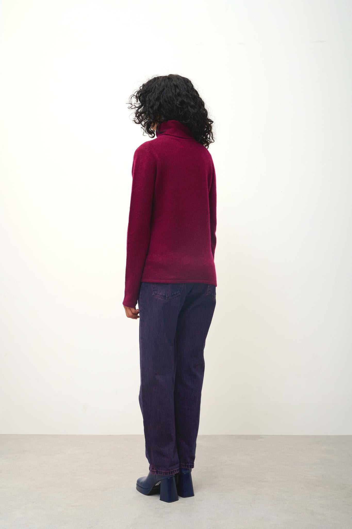 LINDA Rollkragenpullover 4-fädig bordeauxrot 100% Kaschmir