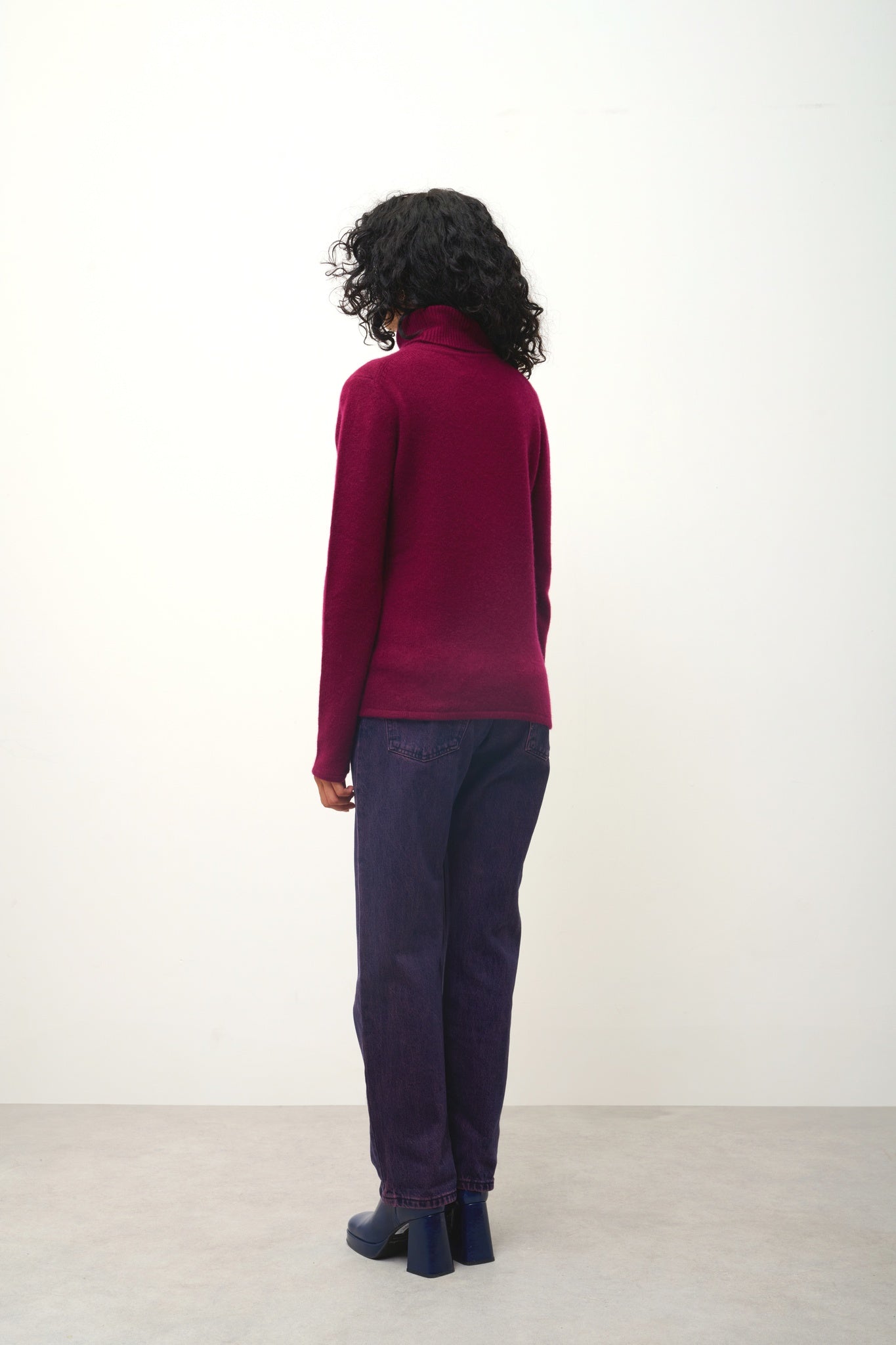 LINDA pull col roulé 4 fils bordeaux 100% cachemire