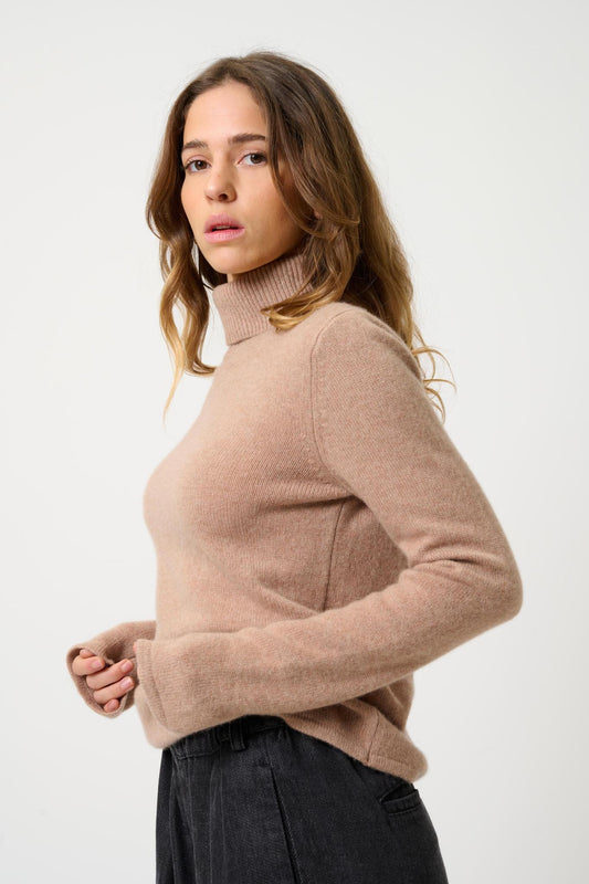 LINDA 4-thread camel turtleneck sweater 100% cashmere