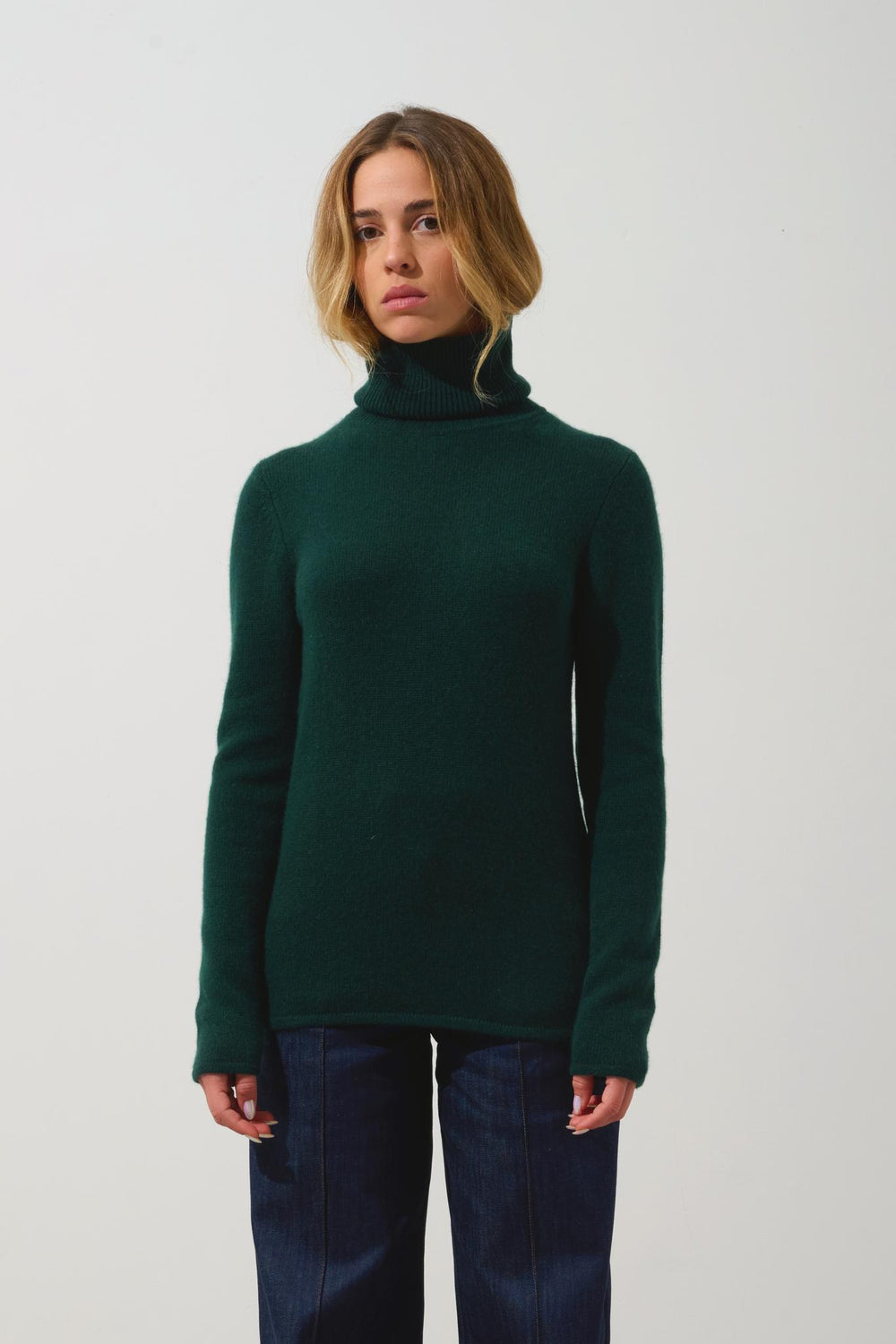 LINDA pull col roulé 4 fils cyprès 100% cachemire