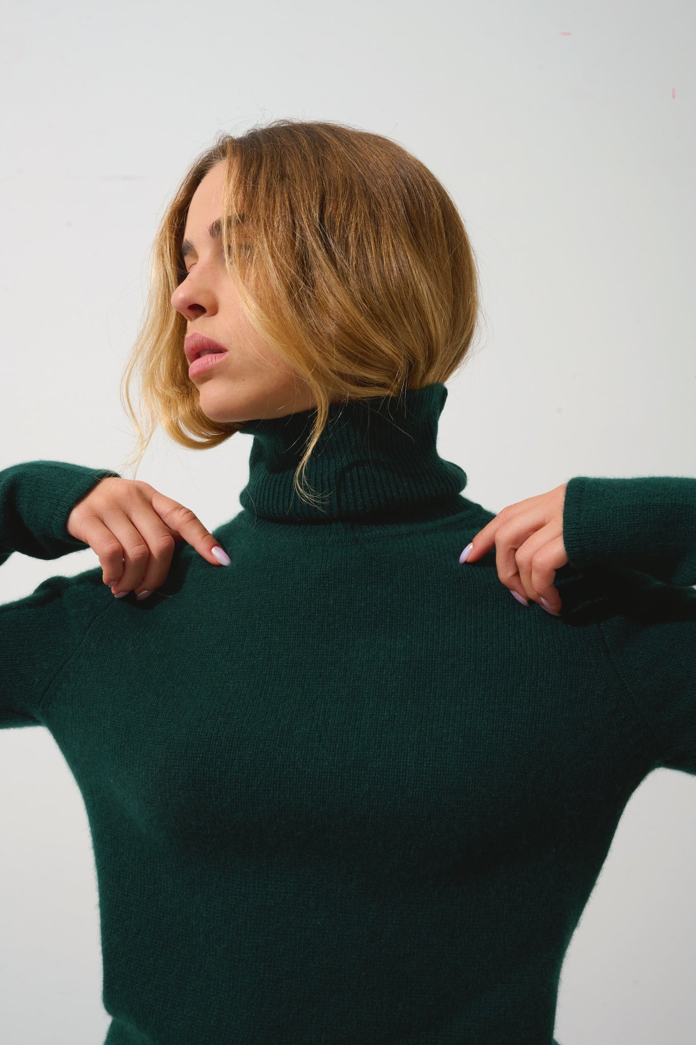 LINDA Rollkragenpullover 4-fädig Zypresse 100% Kaschmir