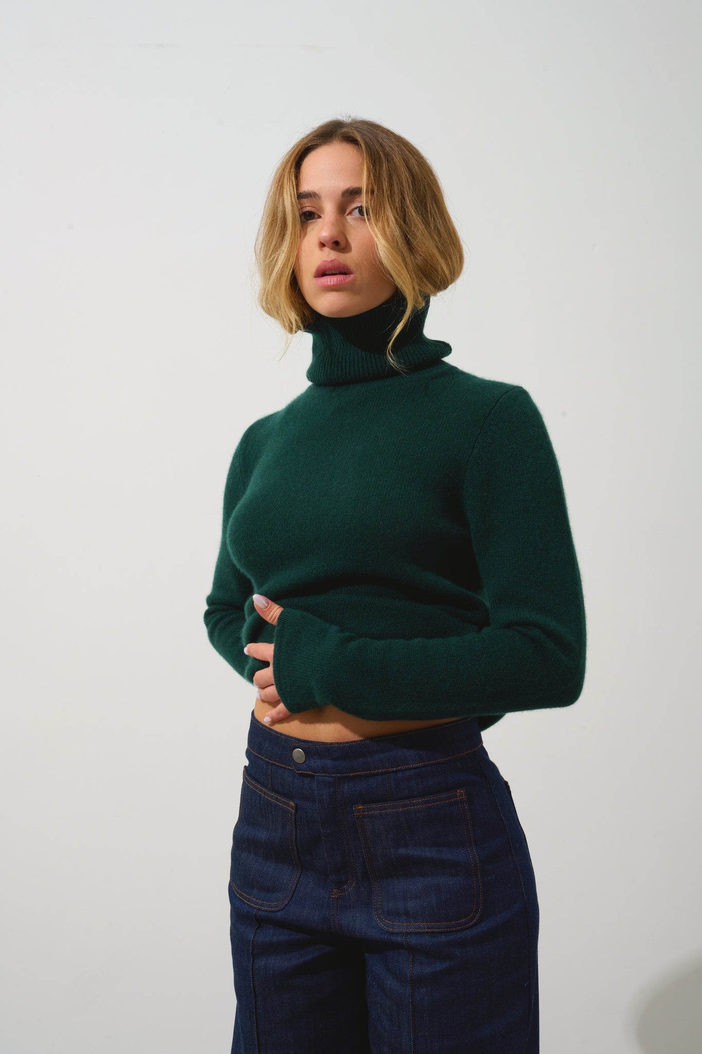 LINDA Rollkragenpullover 4-fädig Zypresse 100% Kaschmir