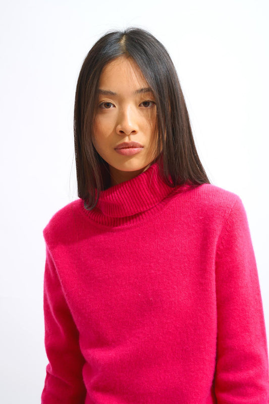 LINDA 4-thread roll-neck sweater fuchsia 100% cashmere