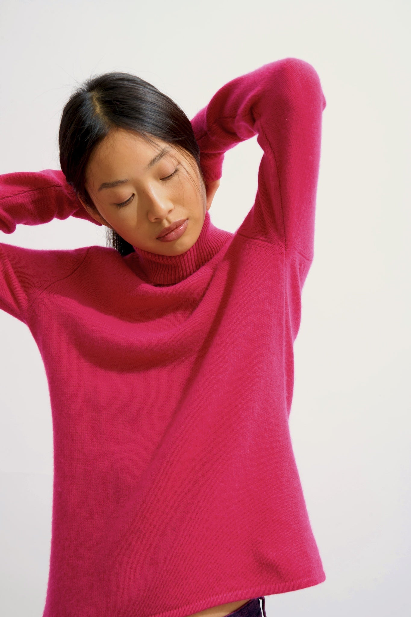 LINDA Rollkragenpullover 4-fädig fuchsia 100% Kaschmir