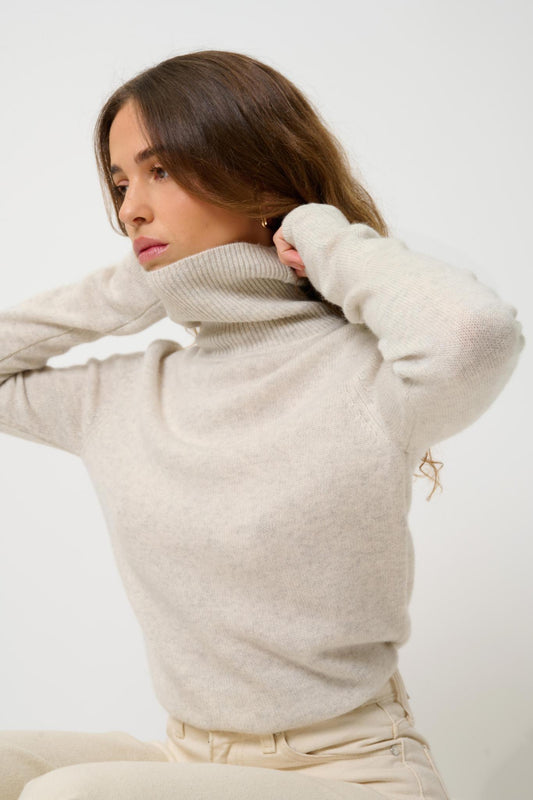 LINDA 4-thread pearl grey turtleneck sweater 100% cashmere
