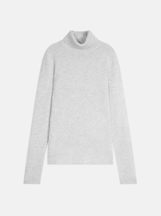 LINDA pull col roulé 4 fils gris perle chiné 100% cachemire