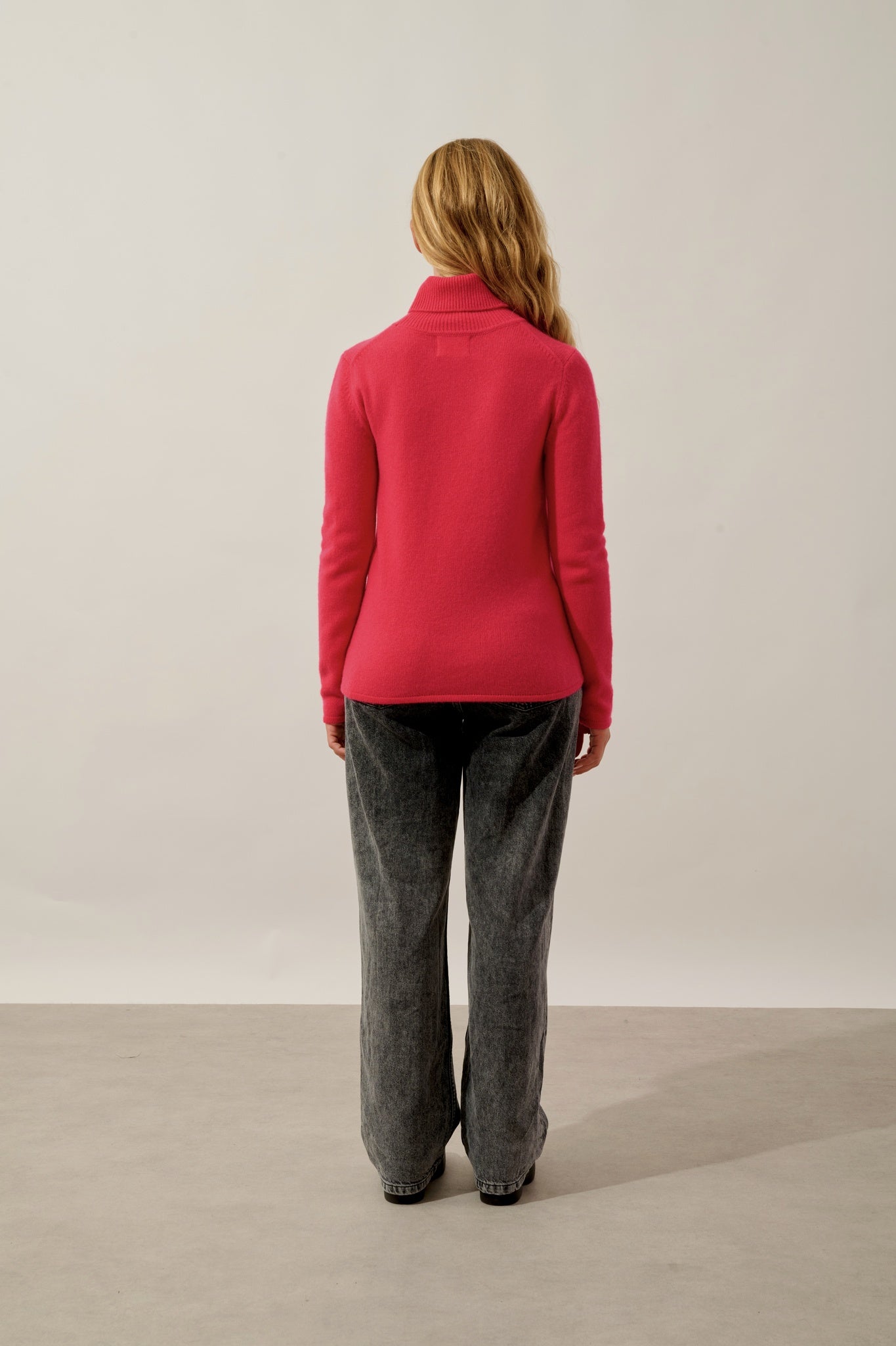 LINDA pull col roulé 4 fils magenta red 100% cachemire