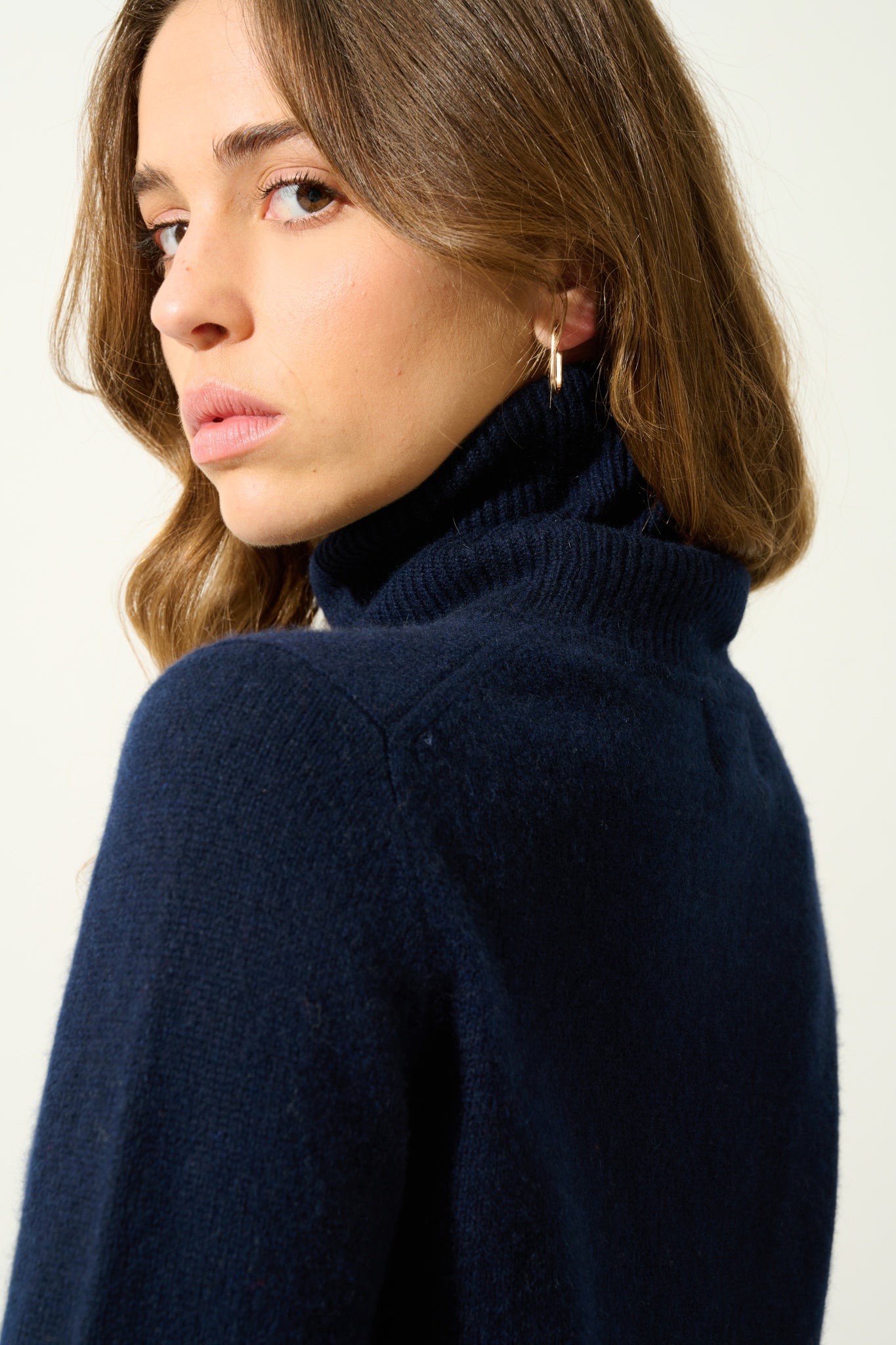 LINDA pull col roulé 4 fils navy 100% cachemire
