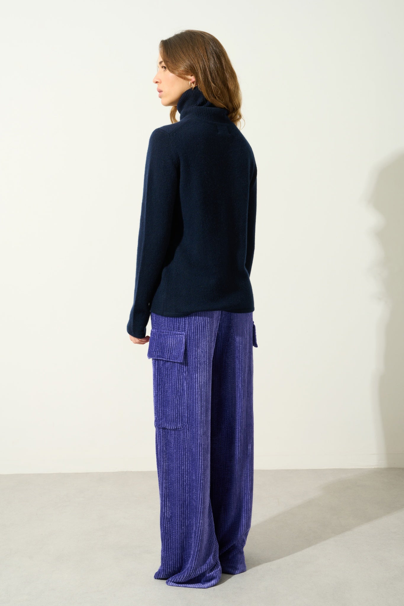 LINDA pull col roulé 4 fils navy 100% cachemire