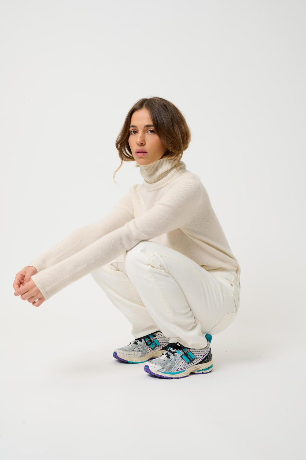 LINDA pull col roulé 4 fils neige 100% cachemire