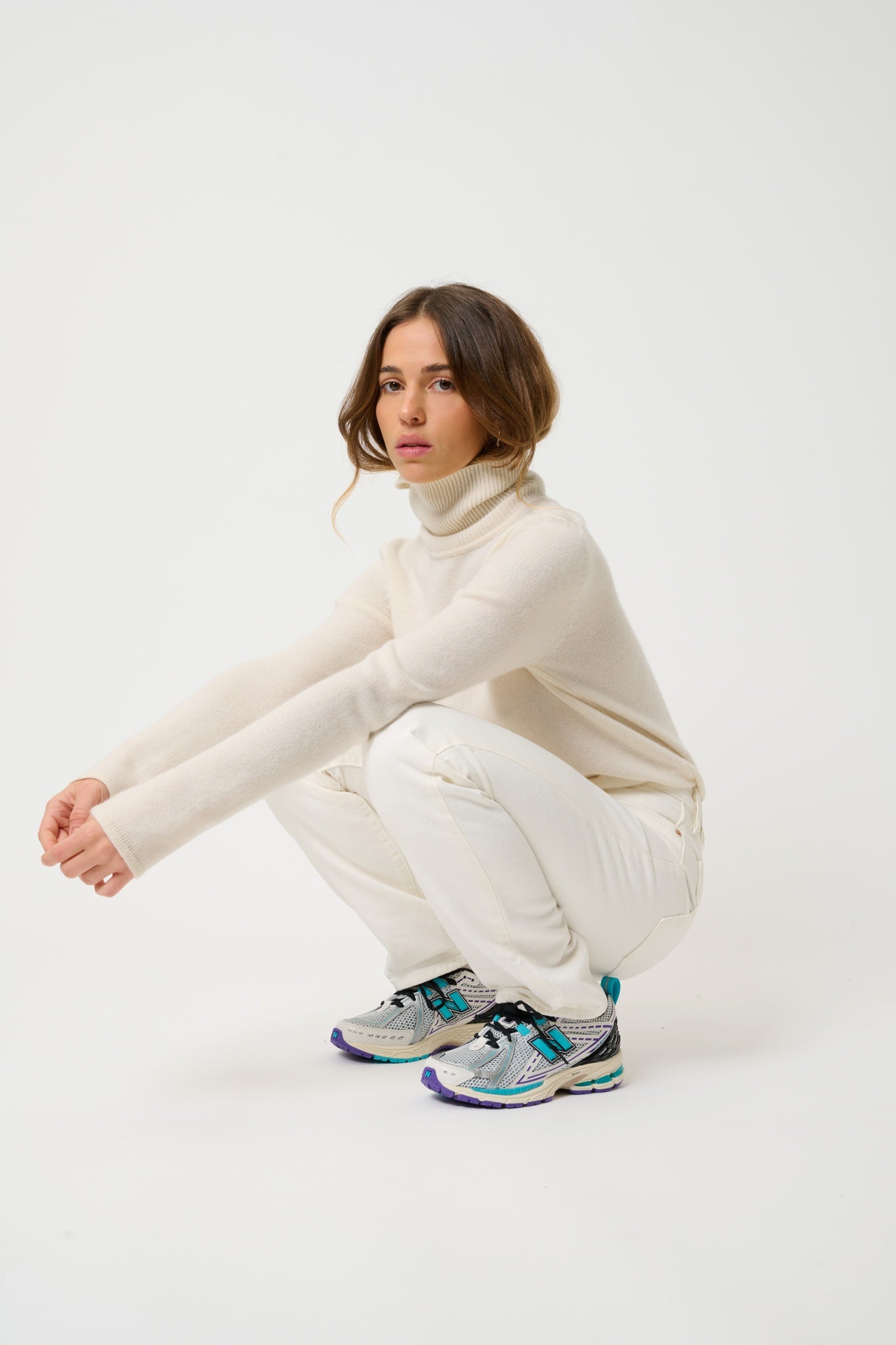 LINDA pull col roulé 4 fils neige 100% cachemire