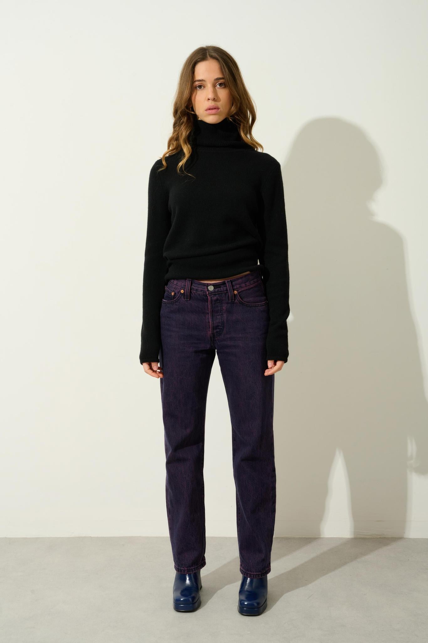 LINDA pull col roulé 4 fils noir 100% cachemire