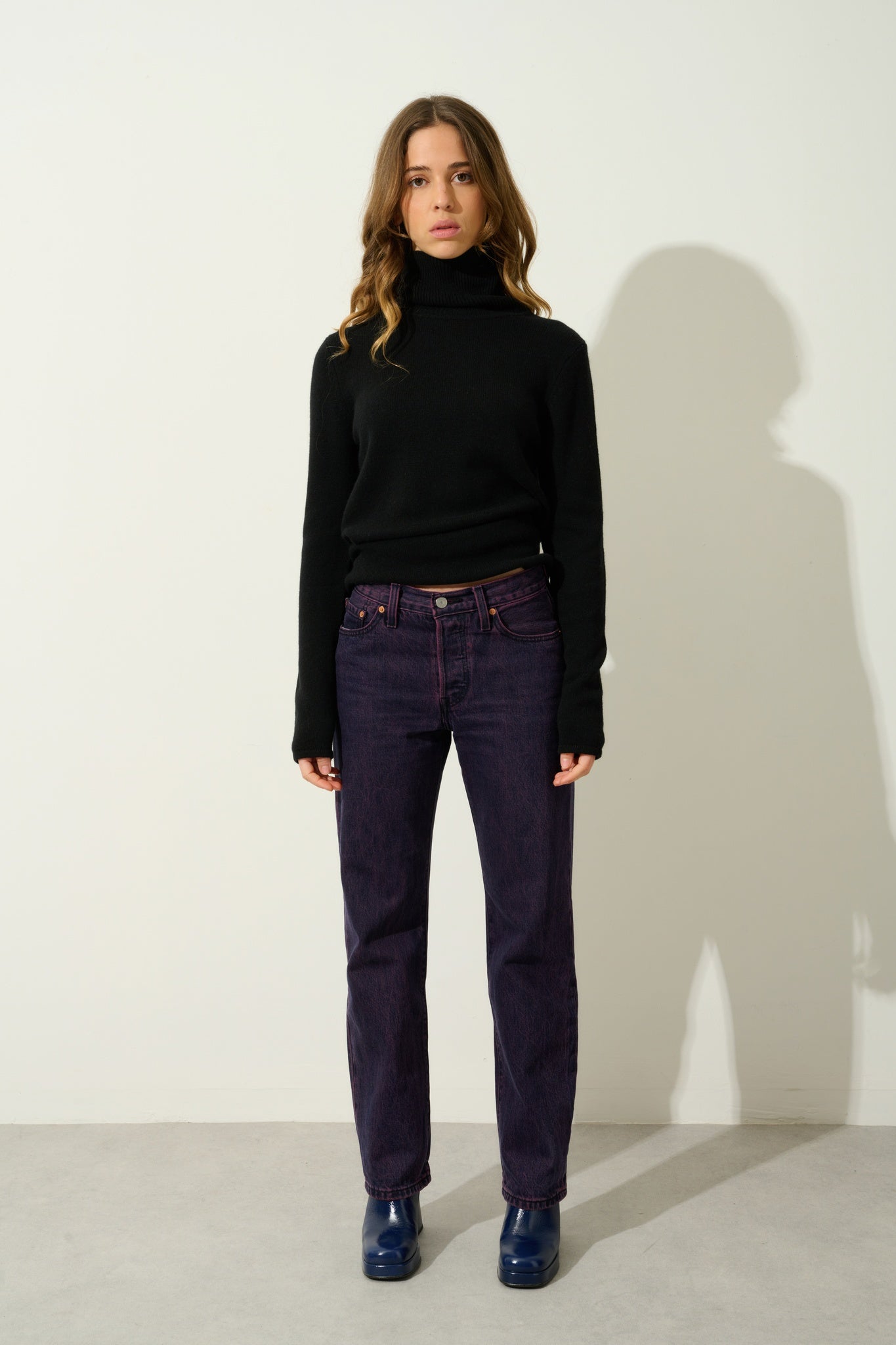 LINDA pull col roulé 4 fils noir 100% cachemire