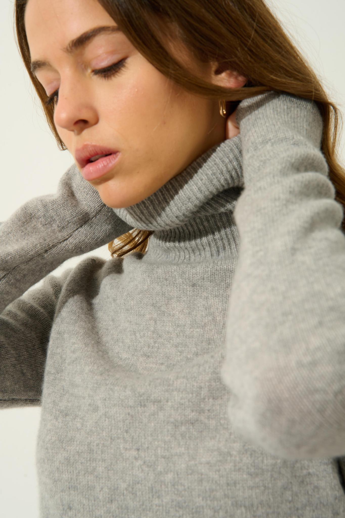 LINDA 4-thread turtleneck sweater nuage chiné 100% cashmere