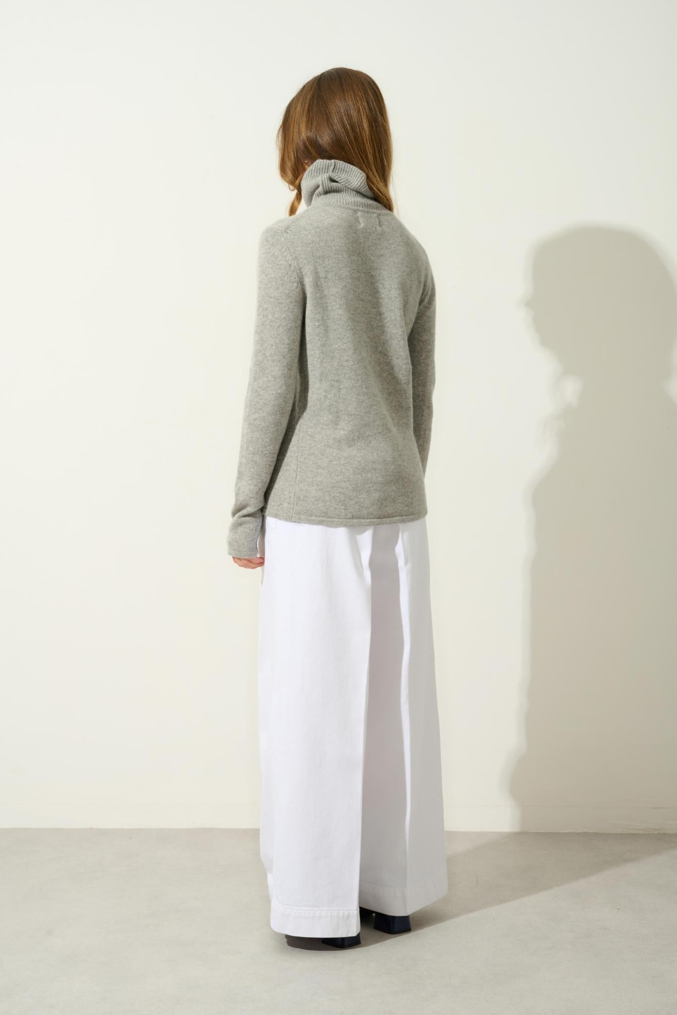 LINDA 4-thread turtleneck sweater nuage chiné 100% cashmere