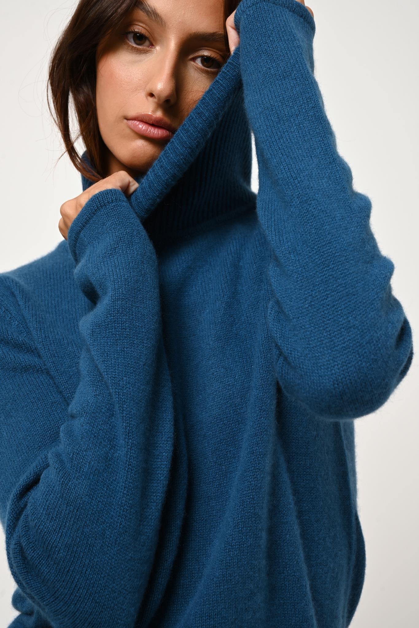 LINDA 4-fädiger Pfauen-Rollkragenpullover, 100% Kaschmir