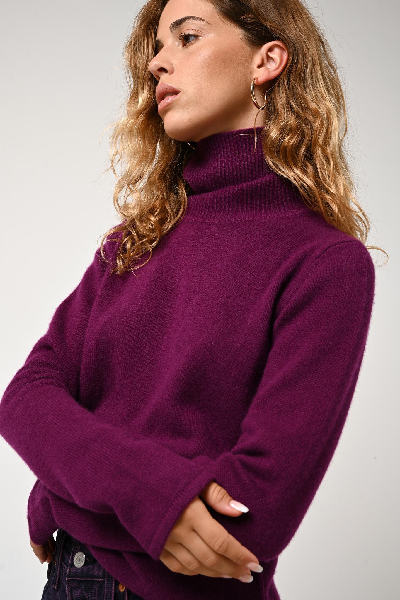 LINDA 4-fädiger Rollkragenpullover Pflaume 100% Kaschmir