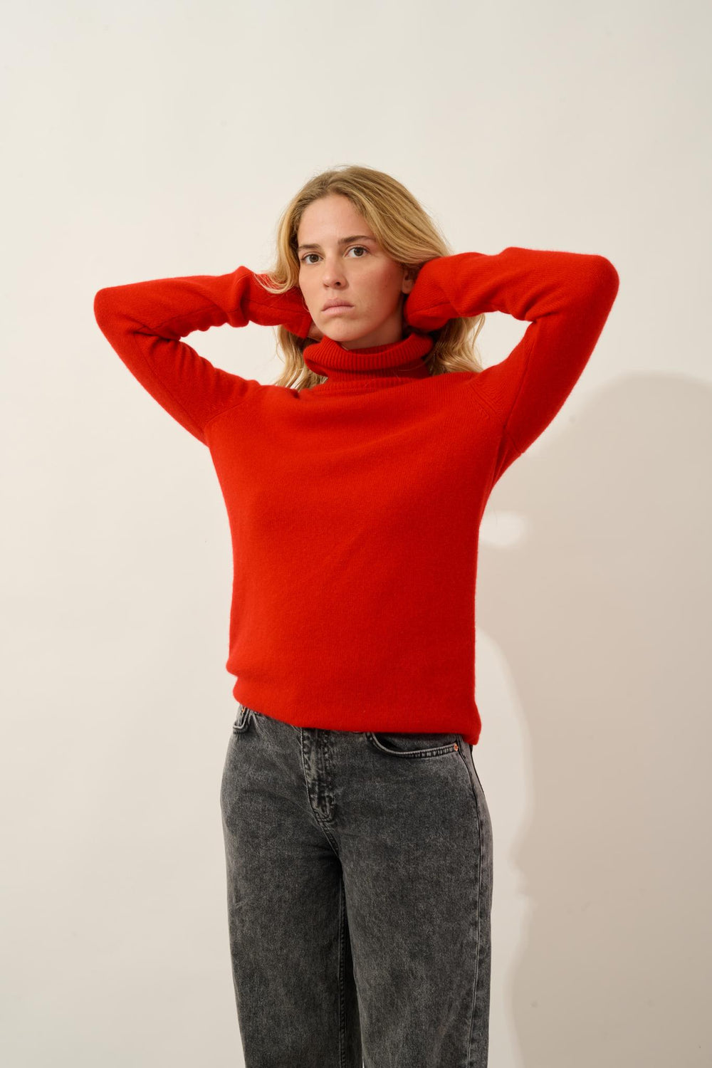 LINDA 4-thread roll-neck sweater red 100% cashmere
