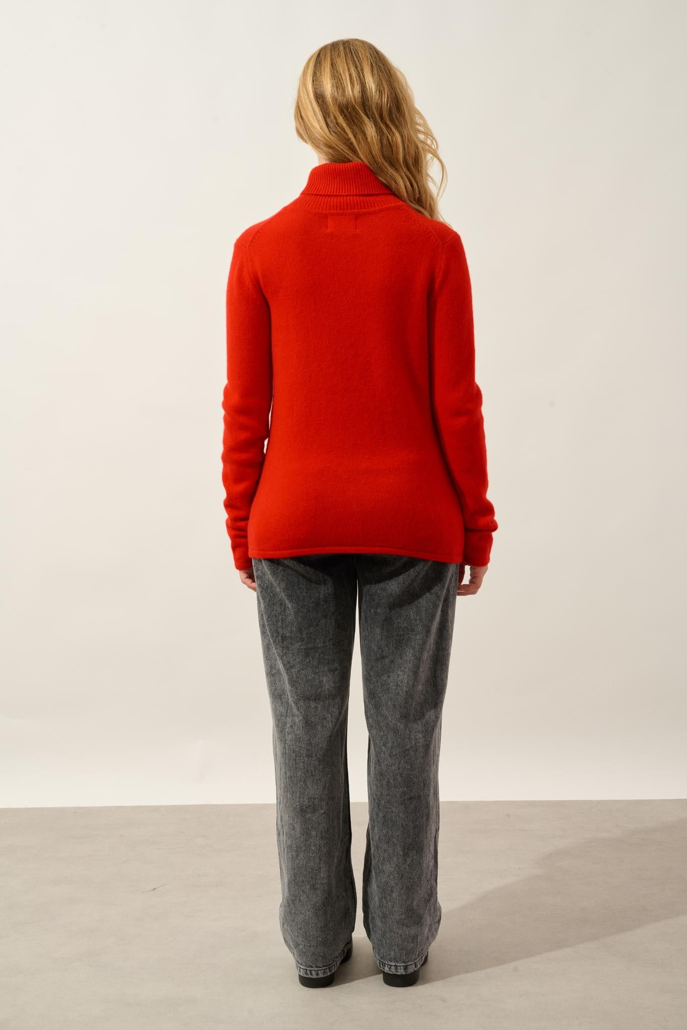 LINDA 4-thread roll-neck sweater red 100% cashmere
