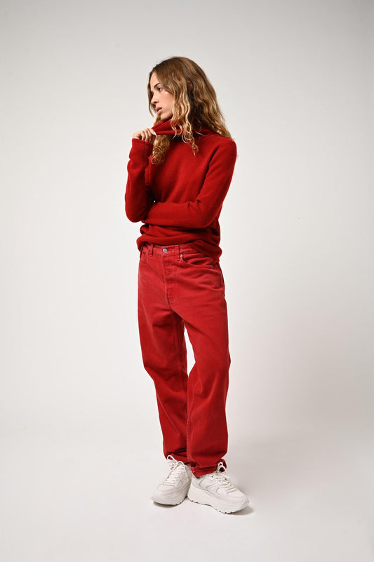 LINDA 4-thread ruby turtleneck sweater 100% cashmere