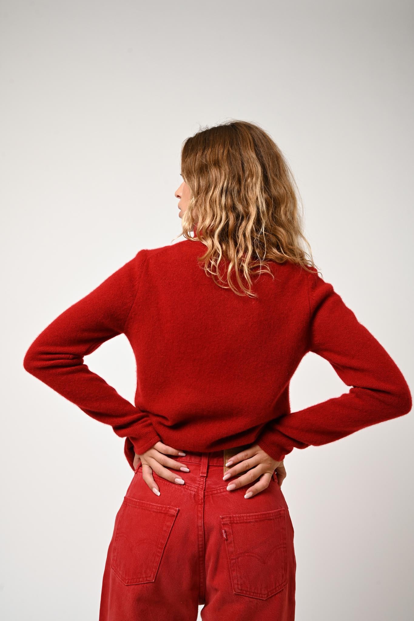 LINDA 4-fädiger rubinfarbener Rollkragenpullover 100% Kaschmir