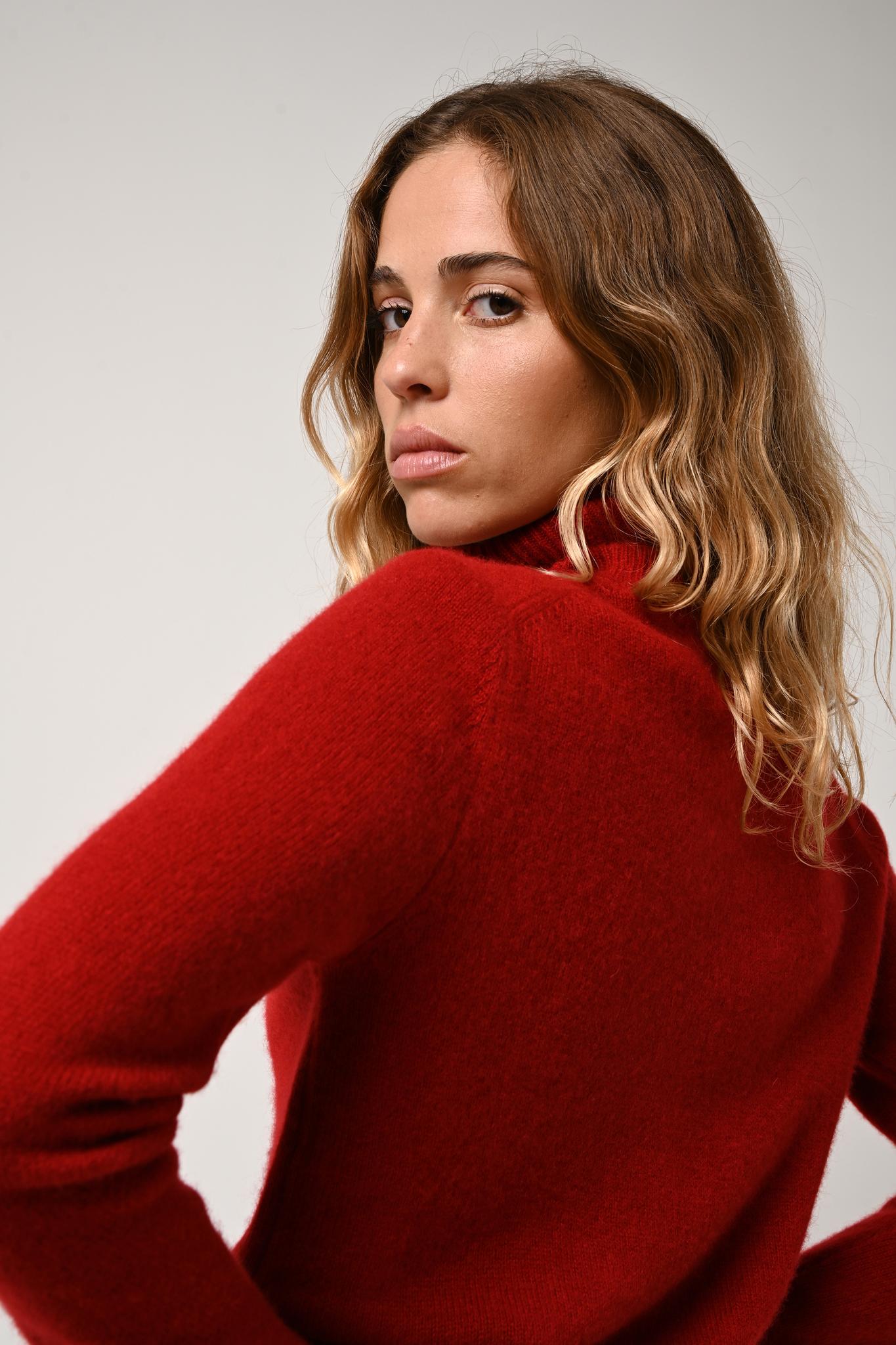 LINDA 4-fädiger rubinfarbener Rollkragenpullover 100% Kaschmir