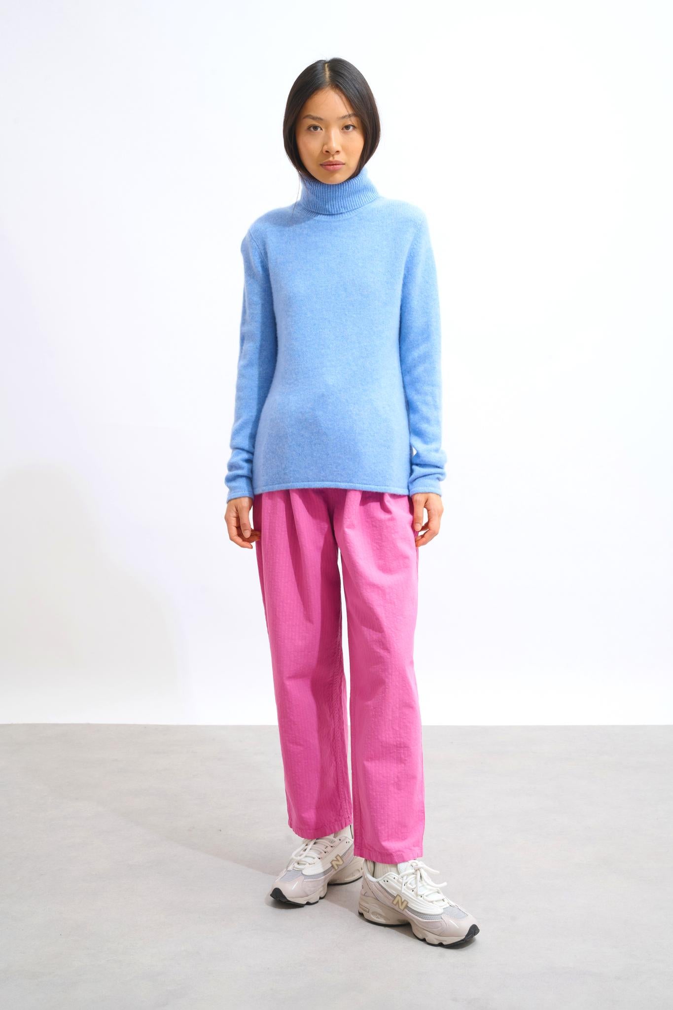 LINDA pull col roulé 4 fils sky 100% cachemire