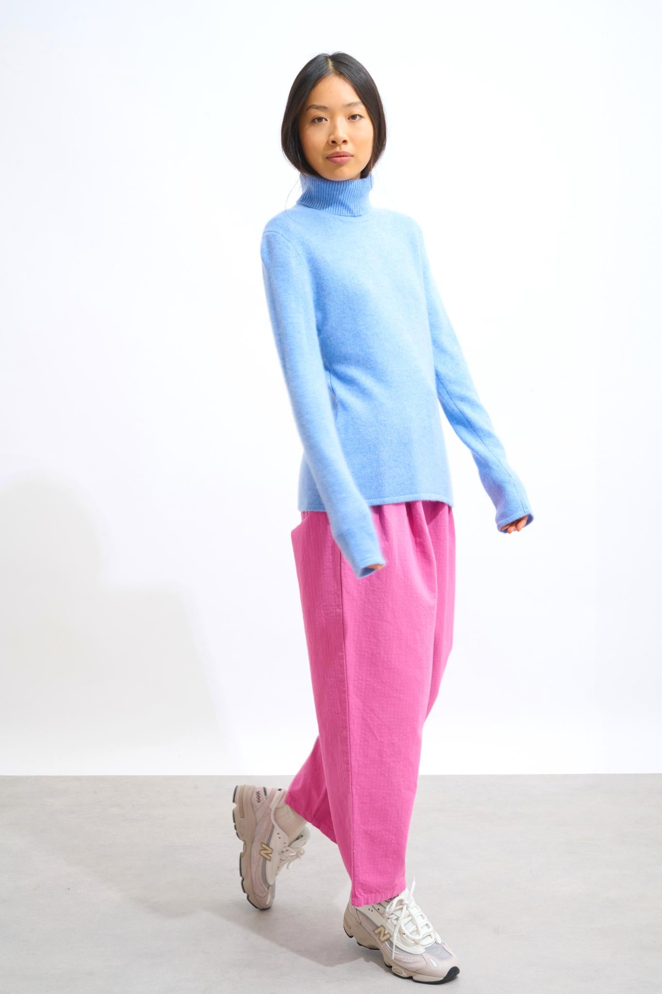 LINDA pull col roulé 4 fils sky 100% cachemire