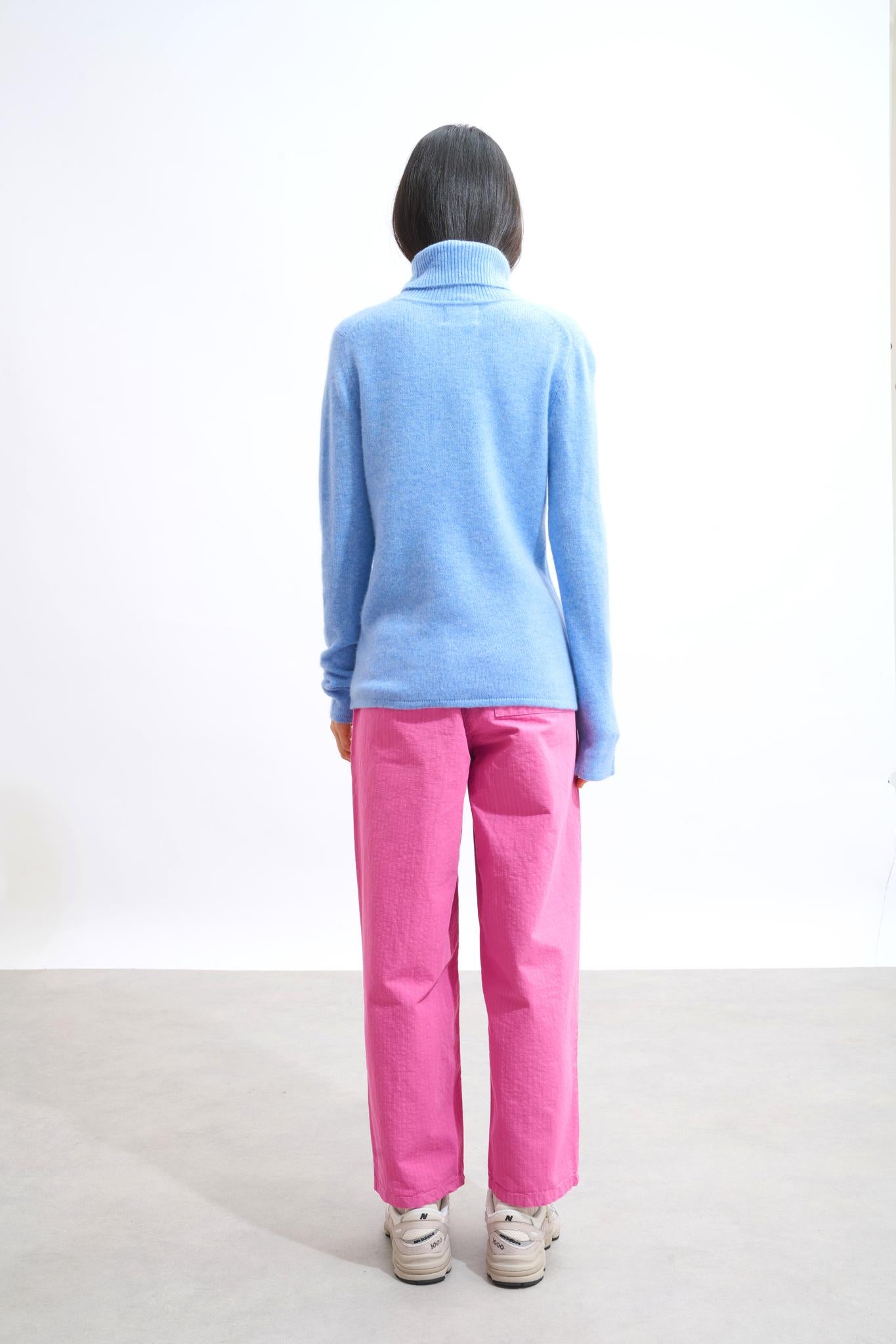 LINDA pull col roulé 4 fils sky 100% cachemire