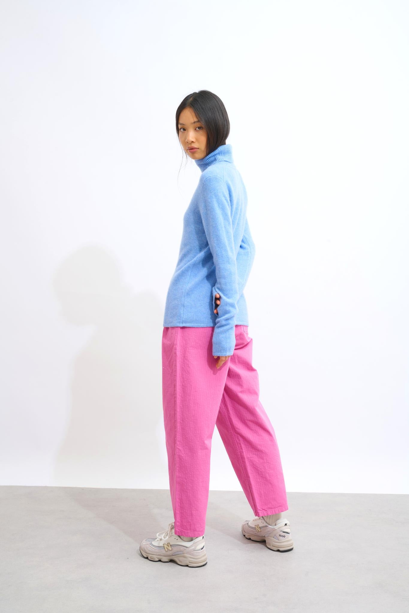 LINDA pull col roulé 4 fils sky 100% cachemire