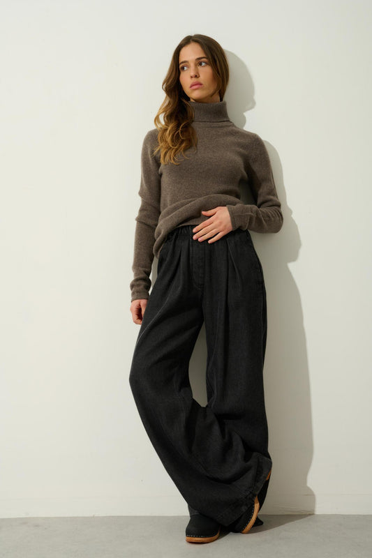 LINDA 4-thread turtleneck sweater mottled taupe 100% cashmere