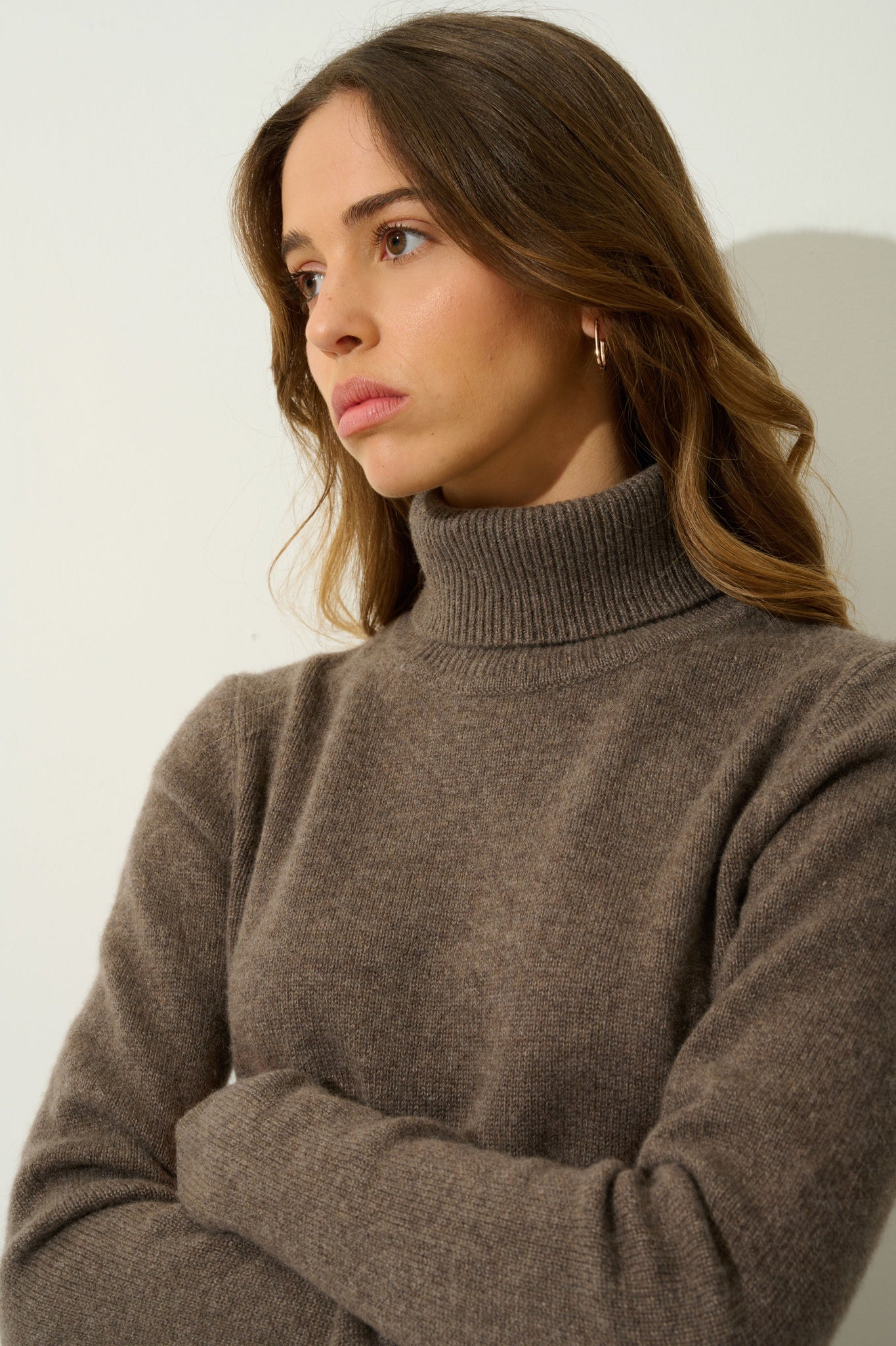 LINDA pull col roulé 4 fils taupe chiné 100% cachemire