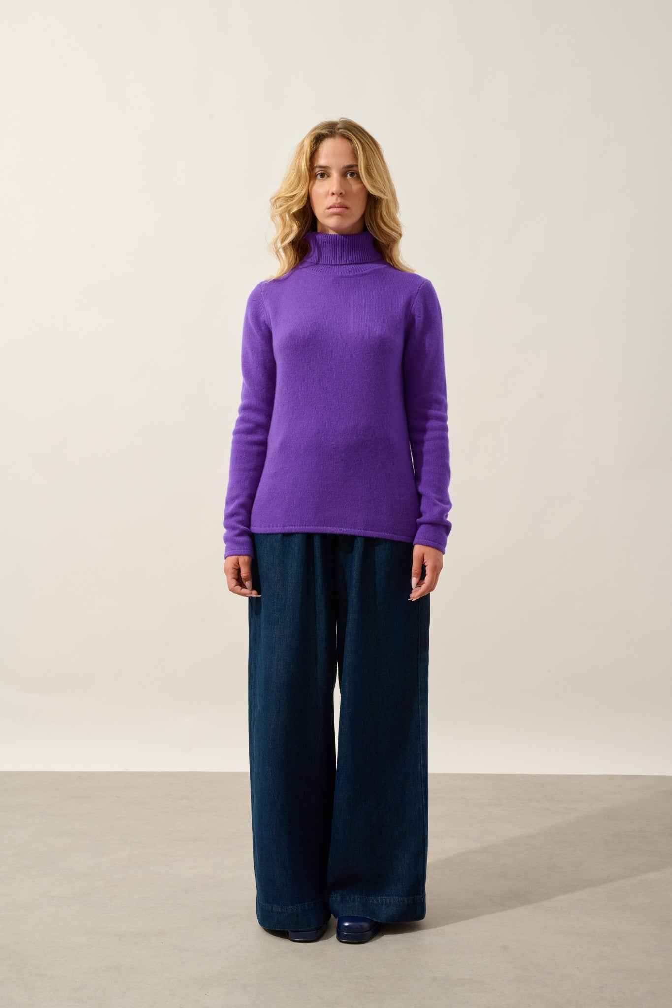 linda pull col roulé 4 fils ultra violet 100% cachemire