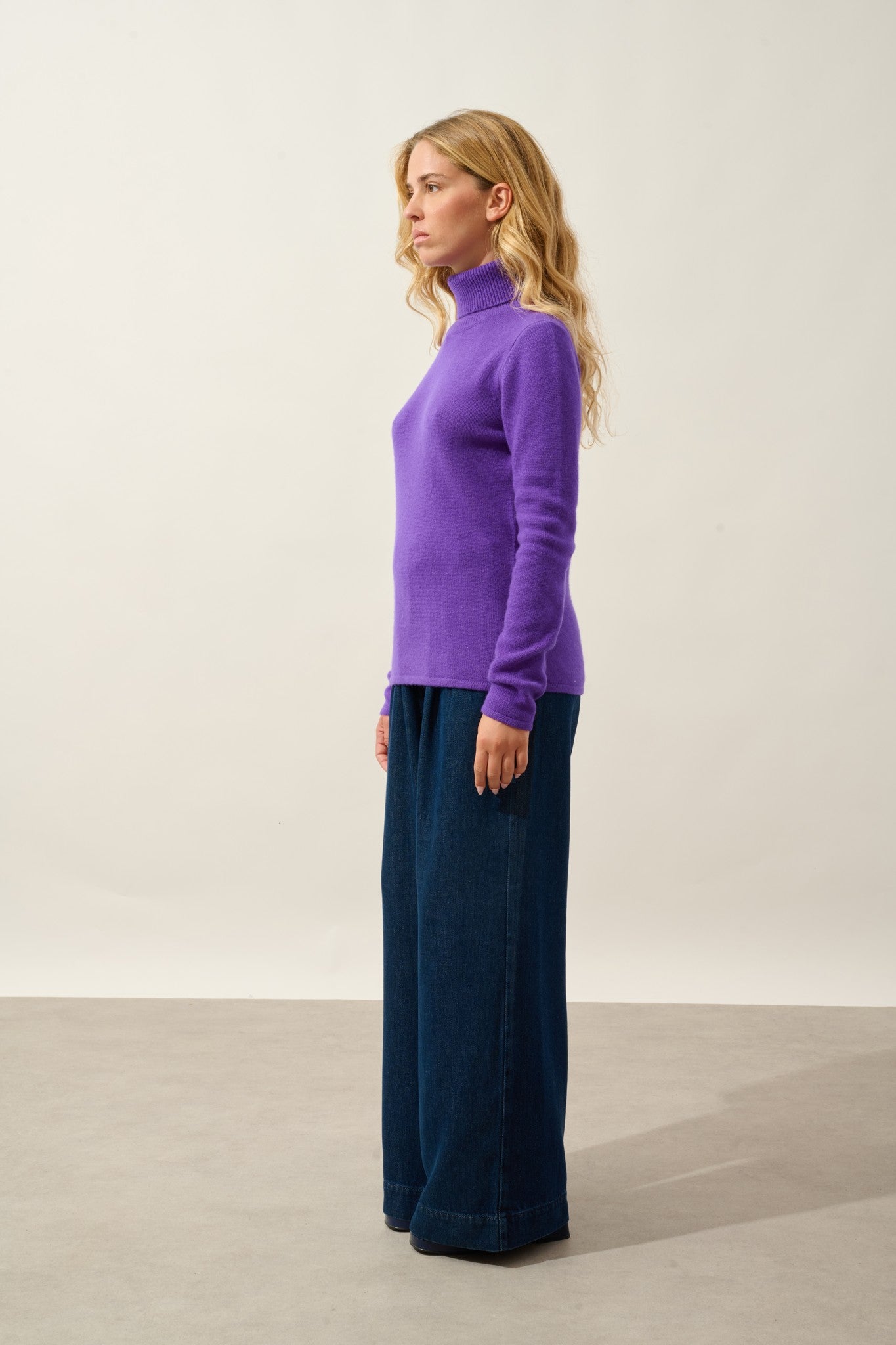 linda pull col roulé 4 fils ultra violet 100% cachemire