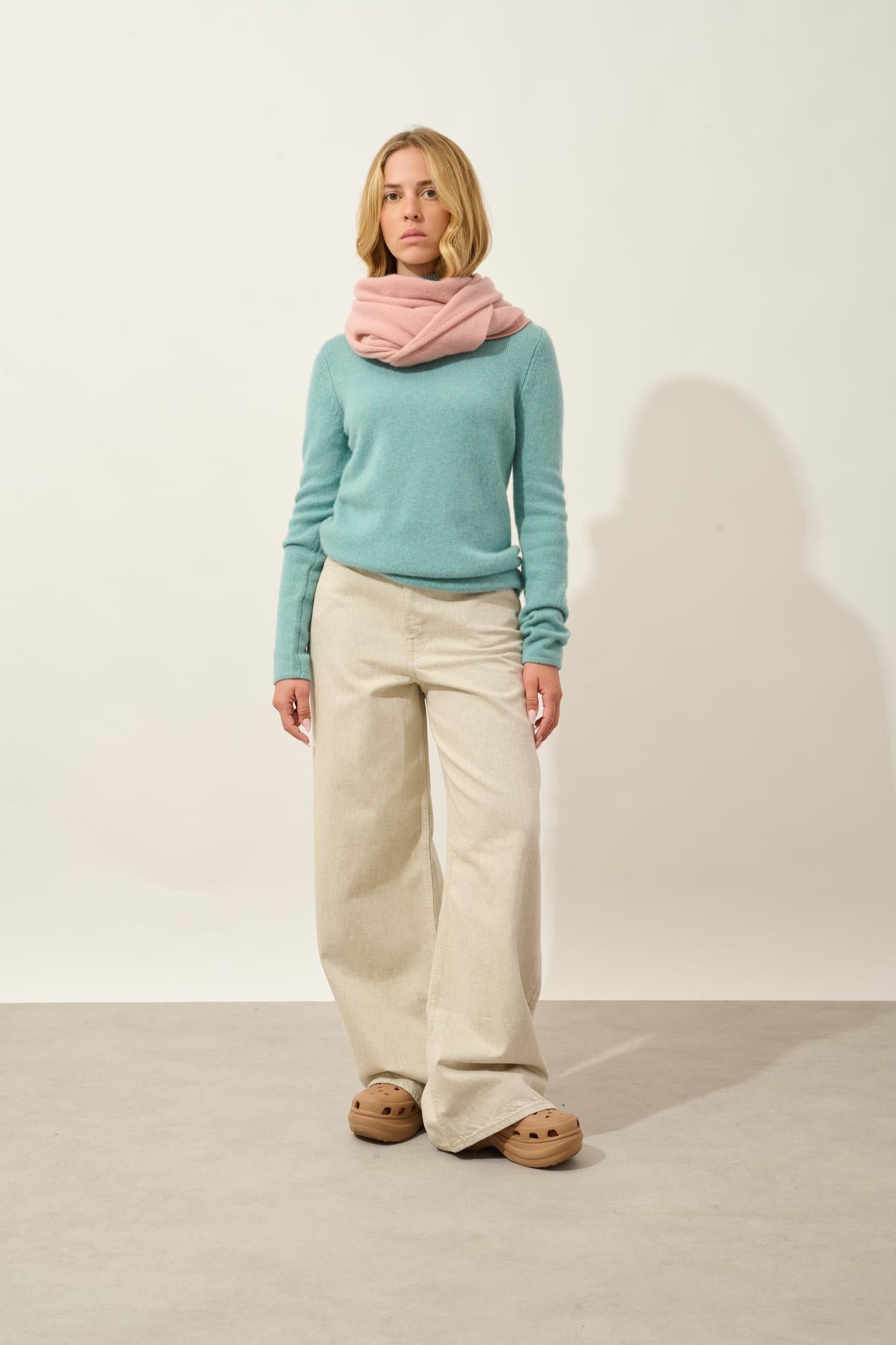 LINDA pull col roulé 4 fils vert chiné 100% cachemire