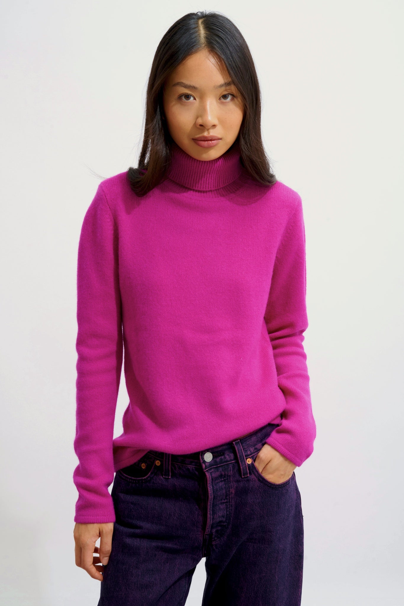 LINDA 4-thread turtleneck sweater in violet 100% cashmere