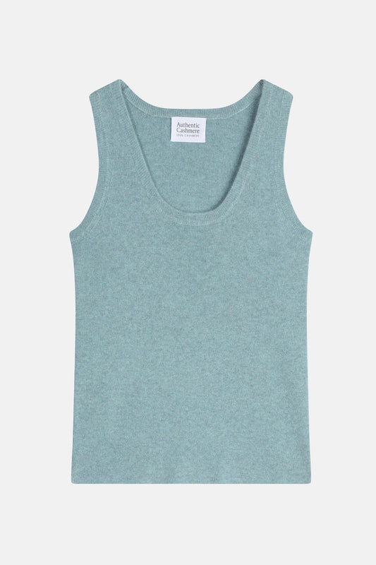 LINDSAY u-neck tank top aqua mottled 100% cashmere