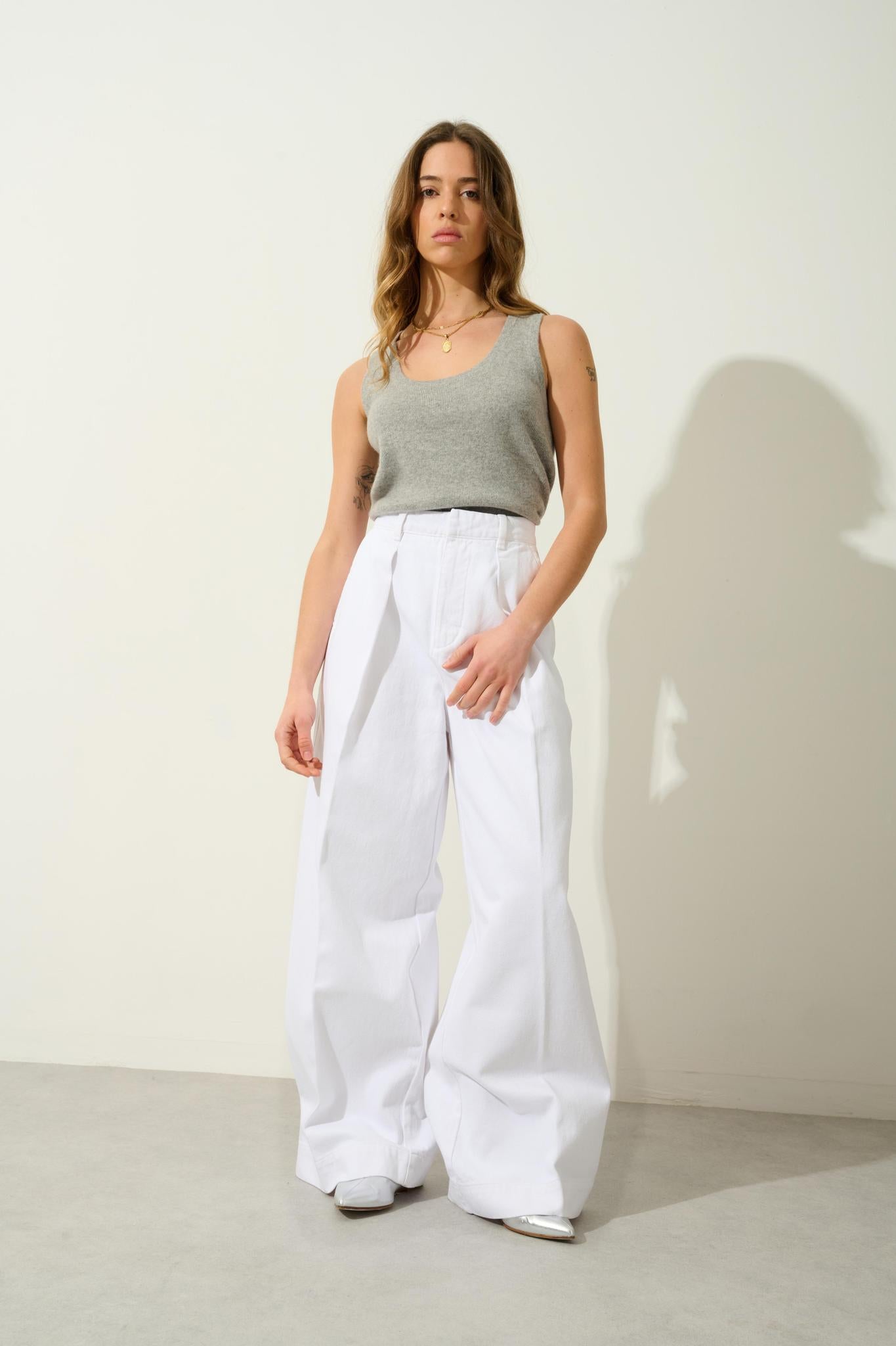 LINDSAY nuage chiné 100% cashmere u-neck tank top