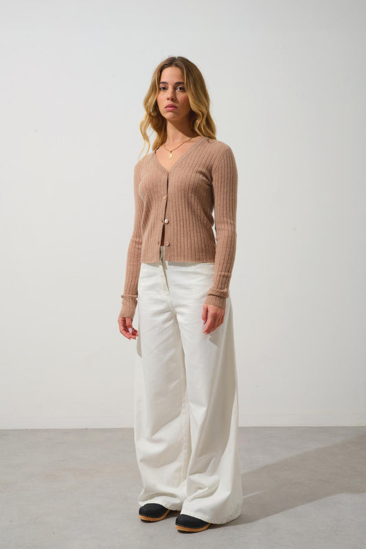 LISE camel v-neck cardigan 100% cashmere