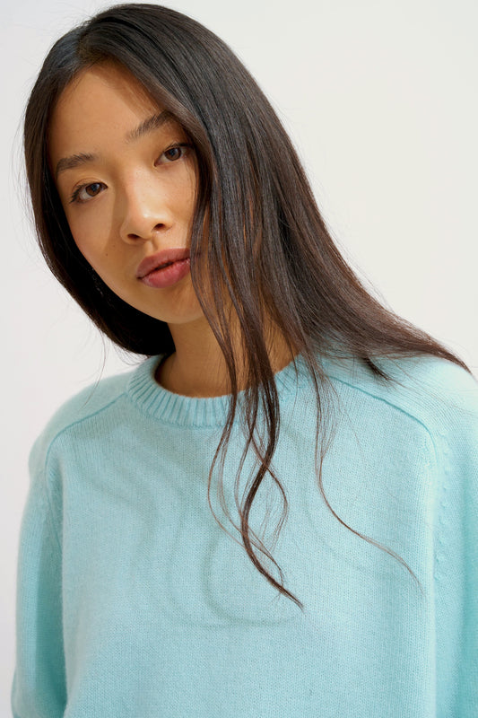 LORENA pull col rond 4 fils vert d'eau 100% cachemire