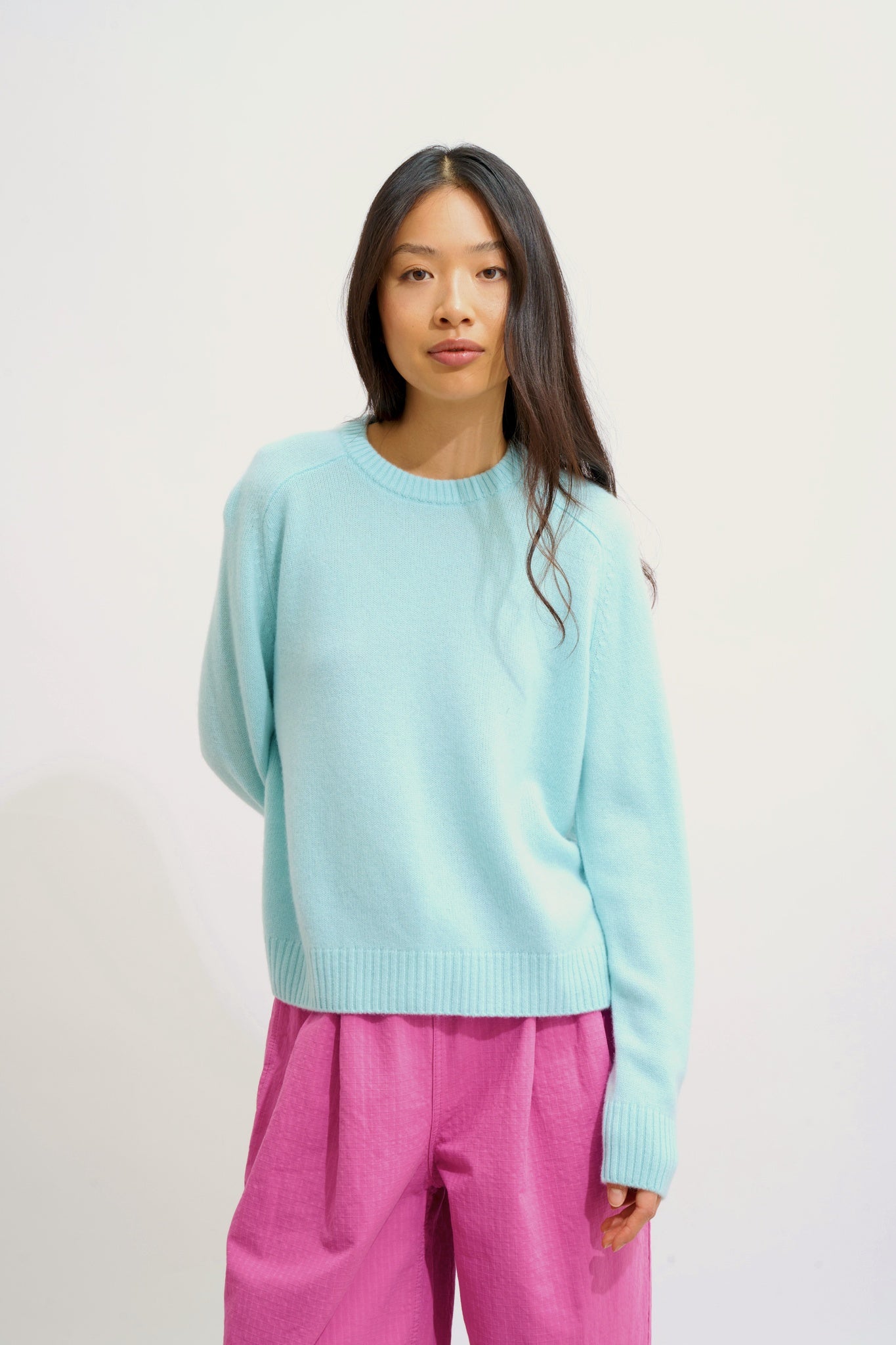 LORENA pull col rond 4 fils vert d'eau 100% cachemire