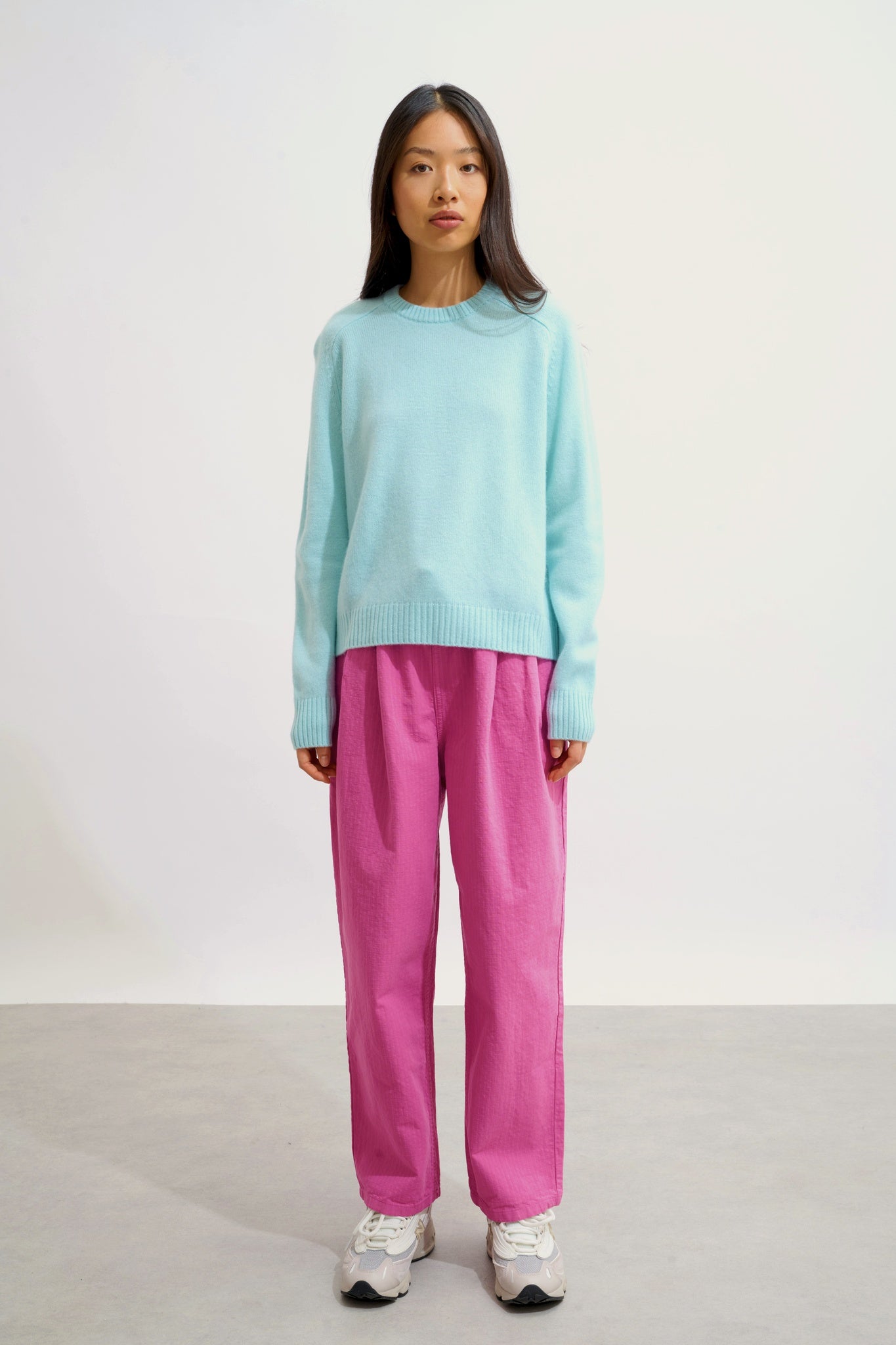 LORENA pull col rond 4 fils vert d'eau 100% cachemire