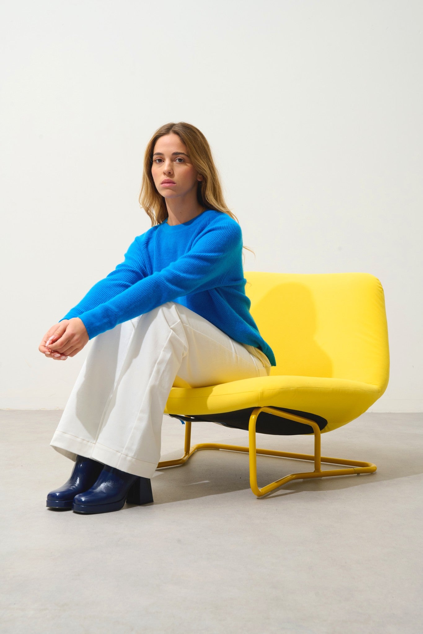 lunéa pull col rond azur 100% cachemire