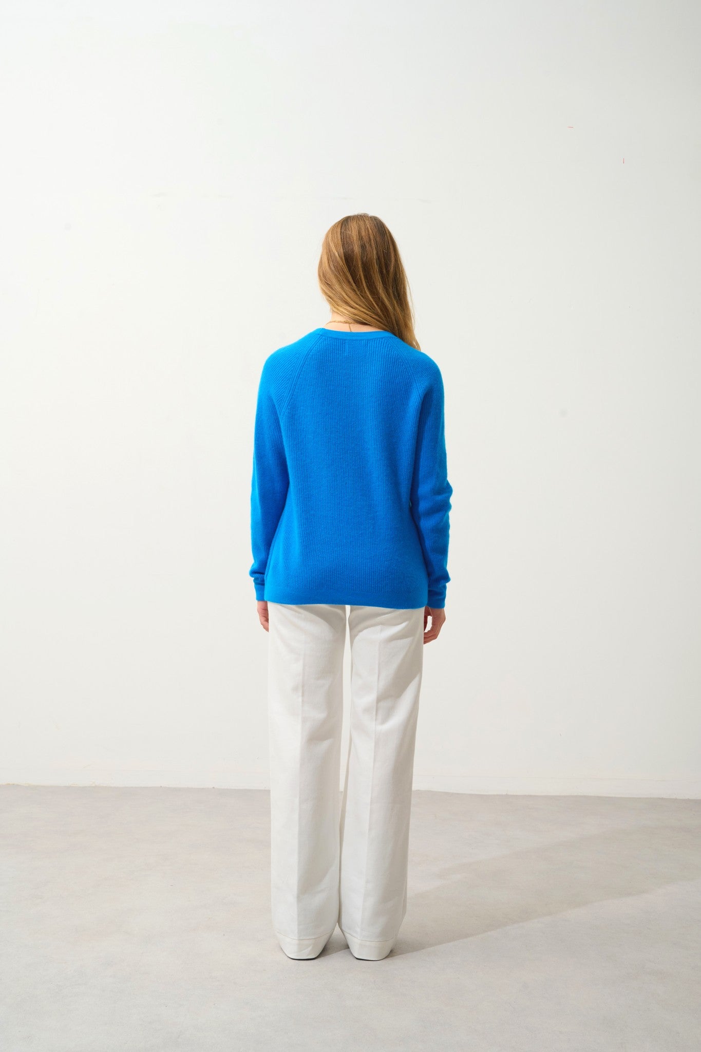 lunéa pull col rond azur 100% cachemire