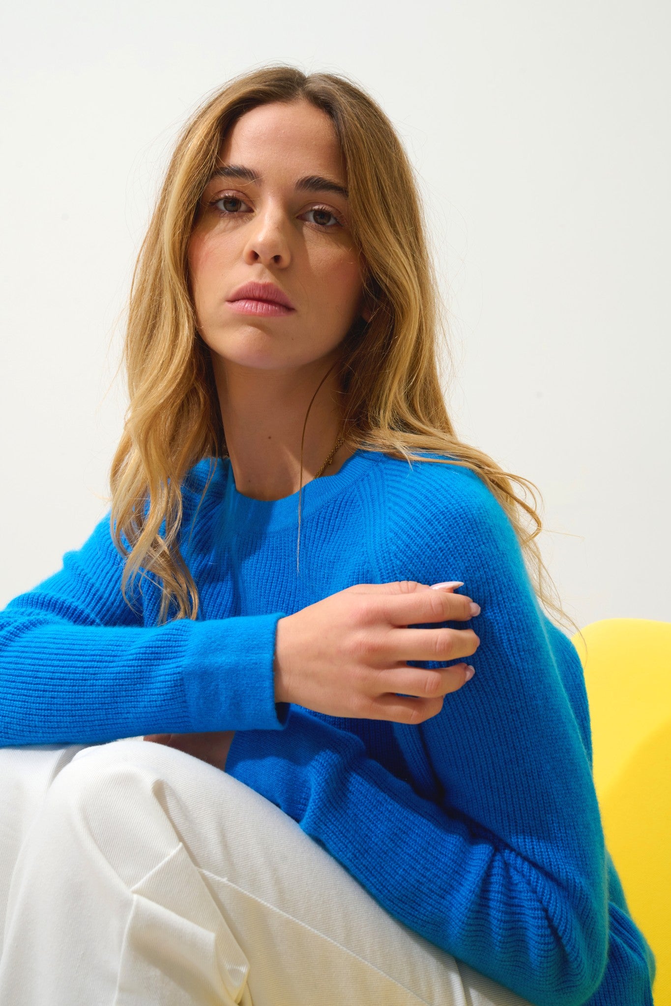 lunéa pull col rond azur 100% cachemire