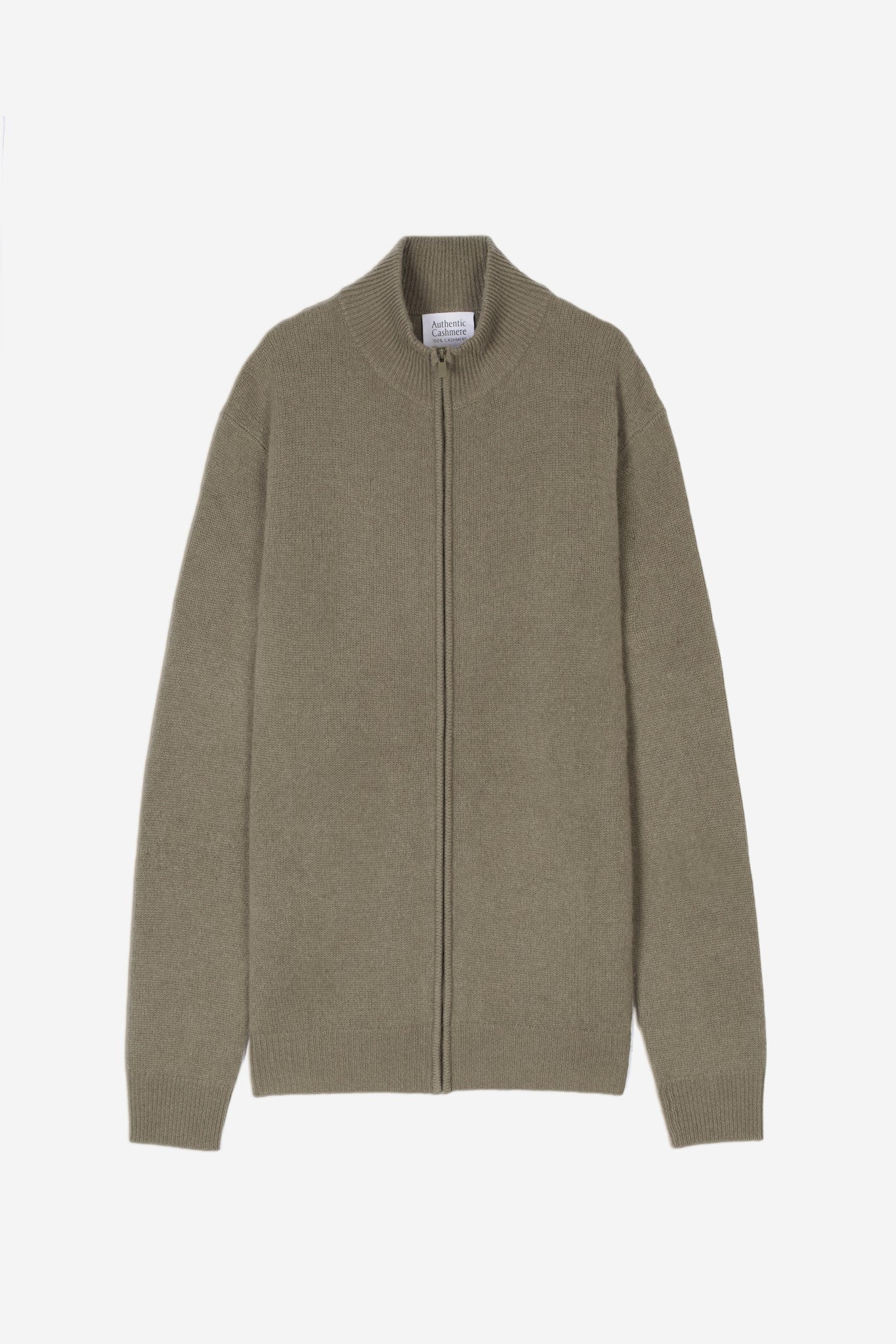 lyna gilet zippé col camionneur 4 fils army 100% cachemire