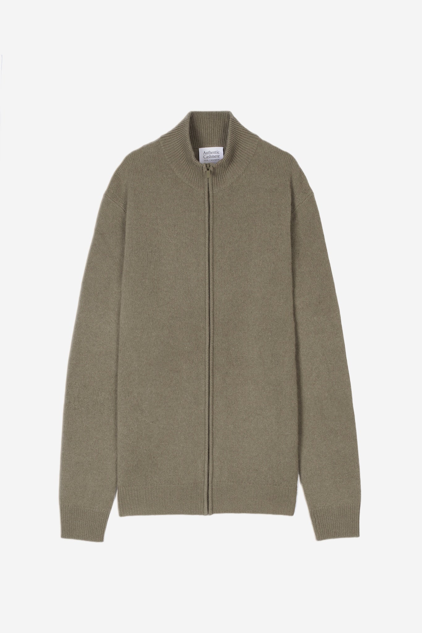 LYNA gilet zippé col camionneur 4 fils army 100% cachemire