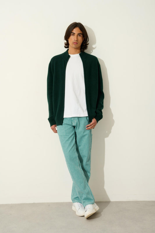 LYNA 4-thread trucker-collar zip cardigan cypress 100% cashmere