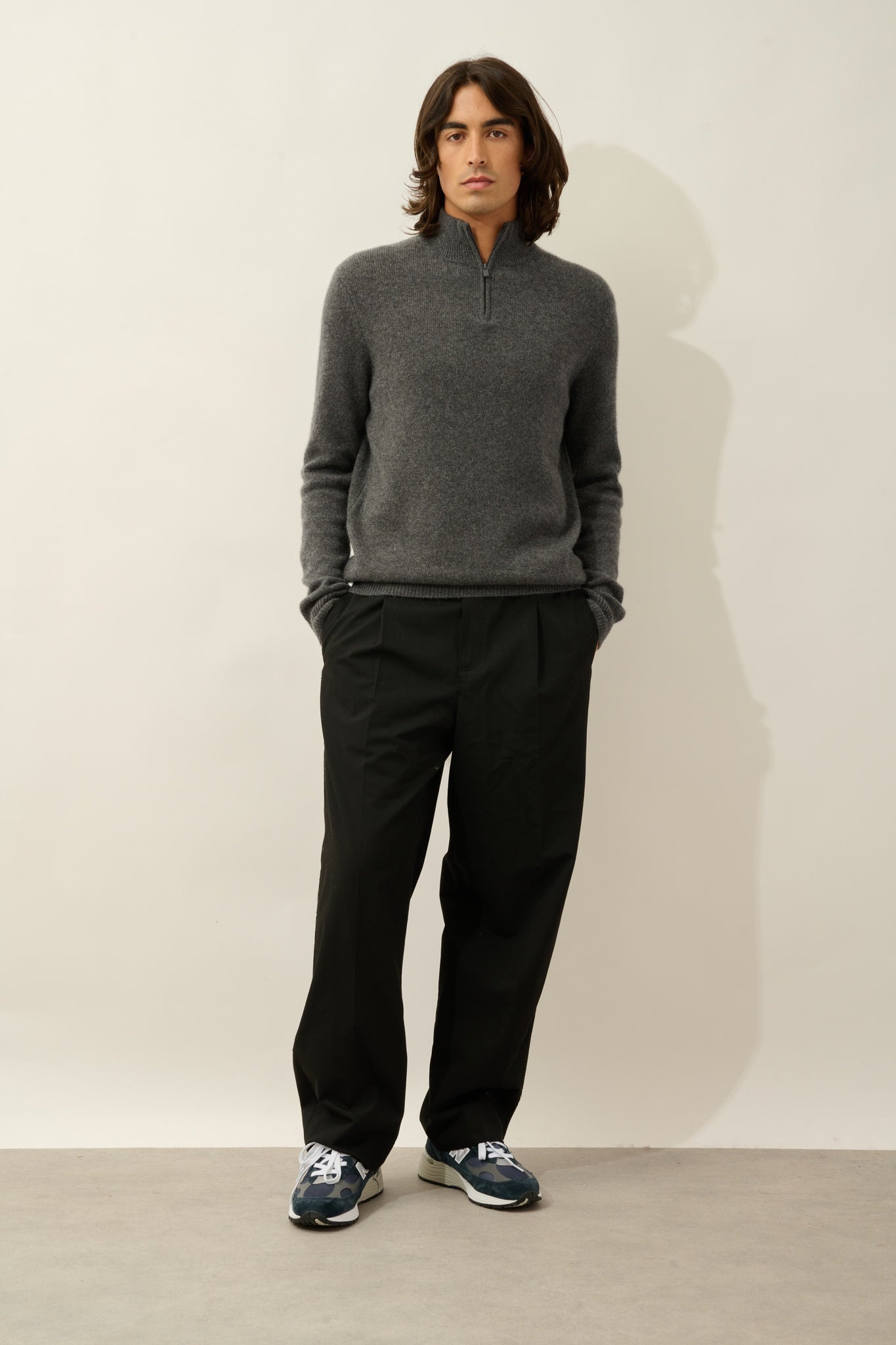 LYNA pull camionneur 4 fils anthracite chiné 100% cachemire