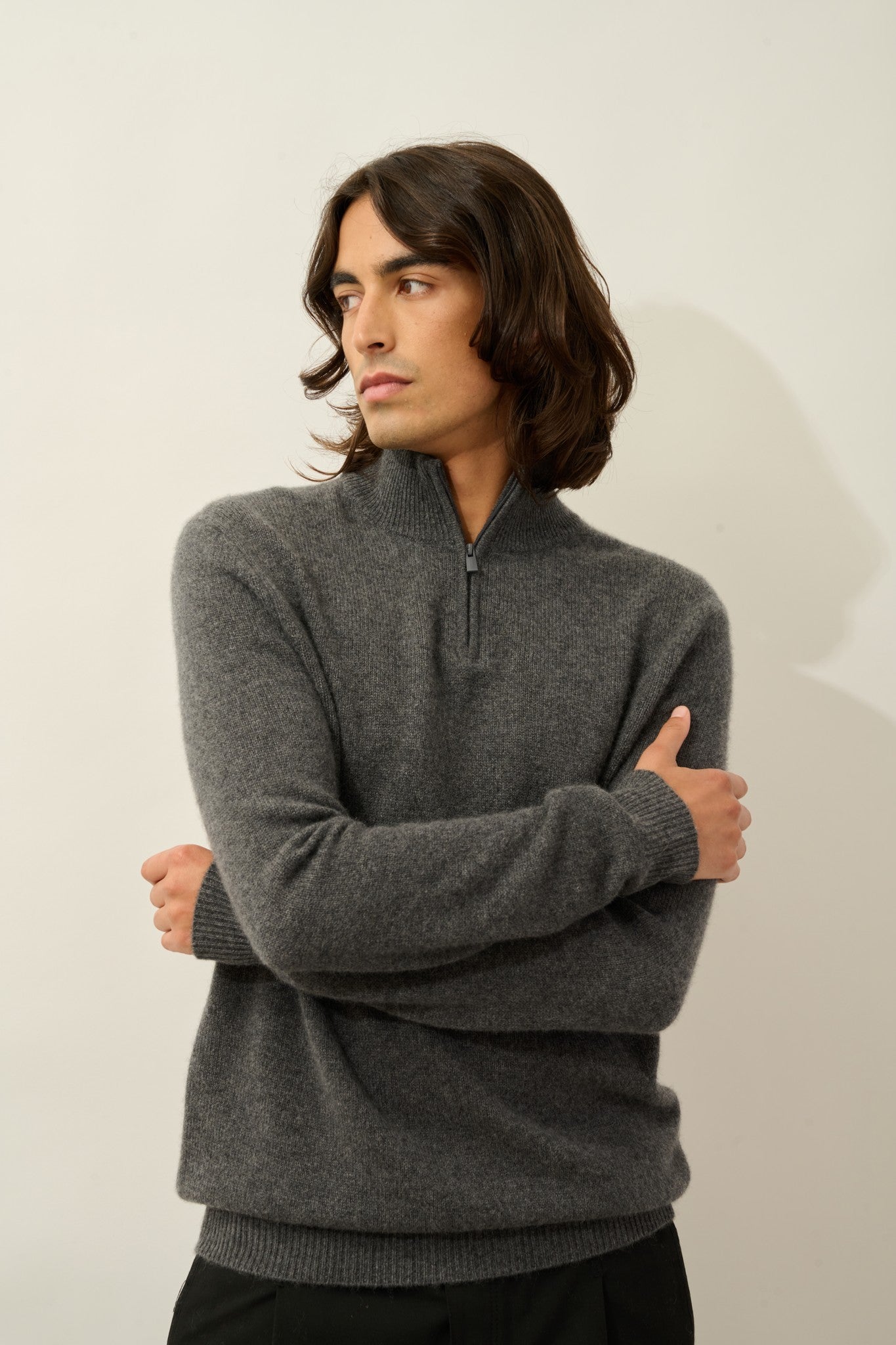 lyna pull camionneur 4 fils anthracite chiné 100% cachemire